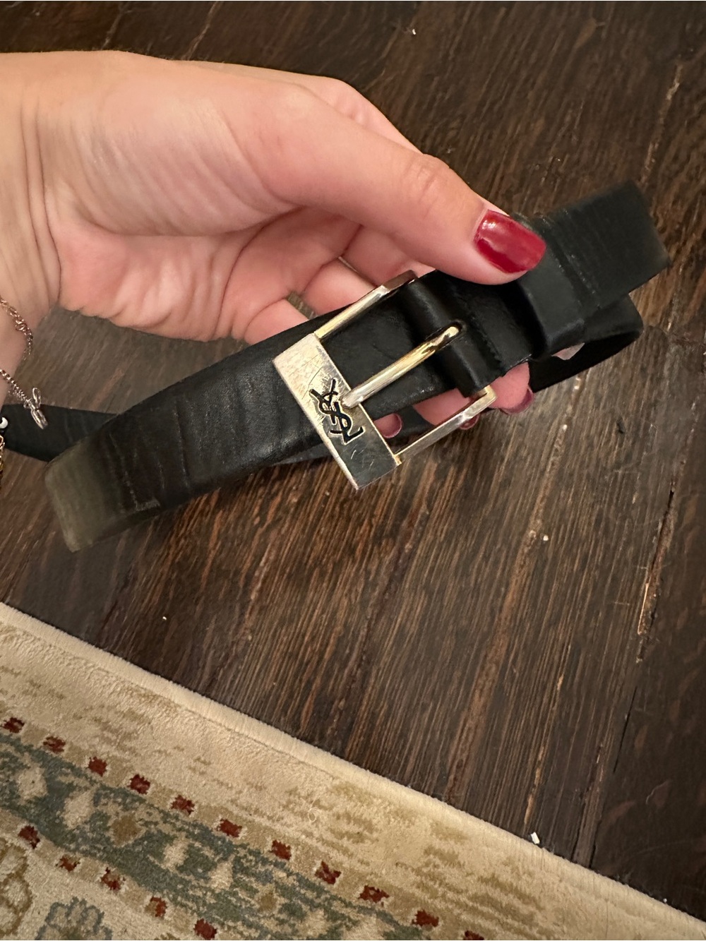 Vintage Yves Saint Laurent Black Leather Belt with Gold YSL Logo Buckle